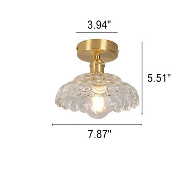 Vintage Brass Glass Dome 1-Light Semi-Flush Mount Ceiling Light