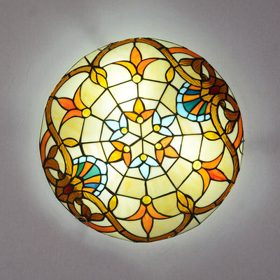European Tiffany Baroque Round Stained Glass 2/3/4 Light Flush Mount Ceiling Light