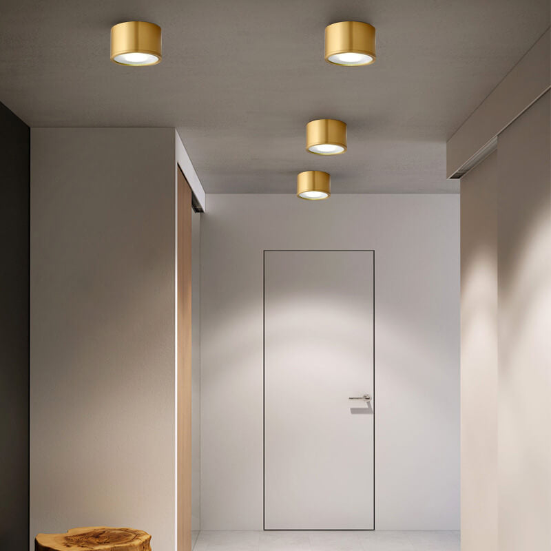 Modern Cylindrical Brass LED Spotlight Flush Mount Ceiling Light