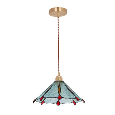 Vintage Tiffany Stained Glass Umbrella Shape 1-Light Pendant Light