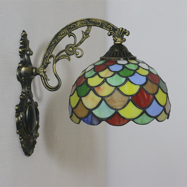 Tiffany European Scaled Stained Glass Dome 1-Light Wall Sconce Lamp