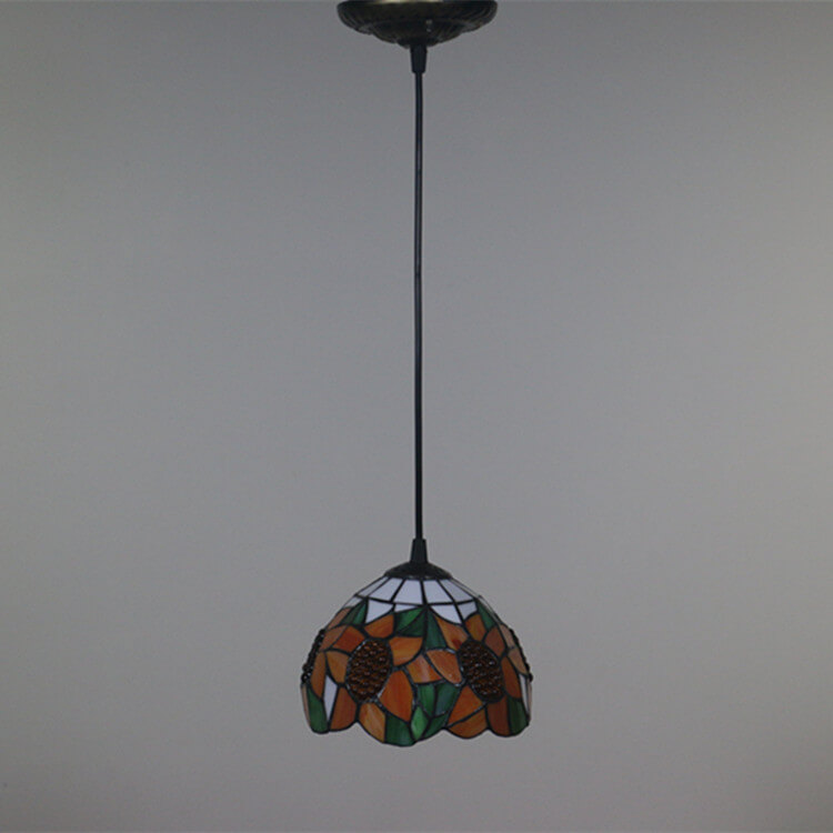 European Tiffany Sunflower Dome Stained Glass 1-Light Pendant Light