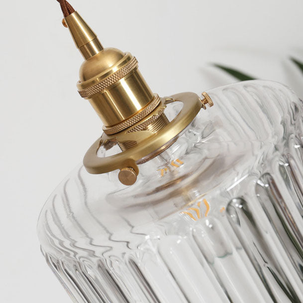 Japanese Vintage Brass Glass Round Jar 1-Light Pendant Light