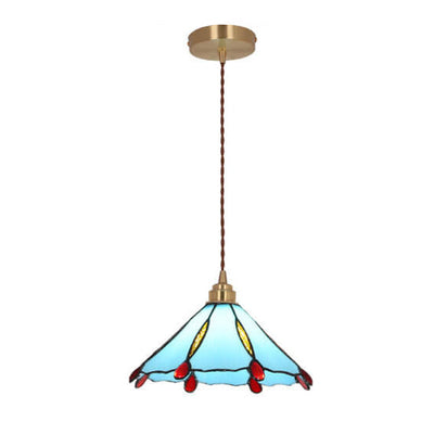 Vintage Tiffany Stained Glass Umbrella Shape 1-Light Pendant Light
