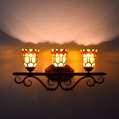 Traditional Tiffany European Vintage Stained Glass Mirror Front Light 3-Light Wall Sconce Lamp