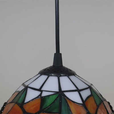 European Tiffany Sunflower Dome Stained Glass 1-Light Pendant Light
