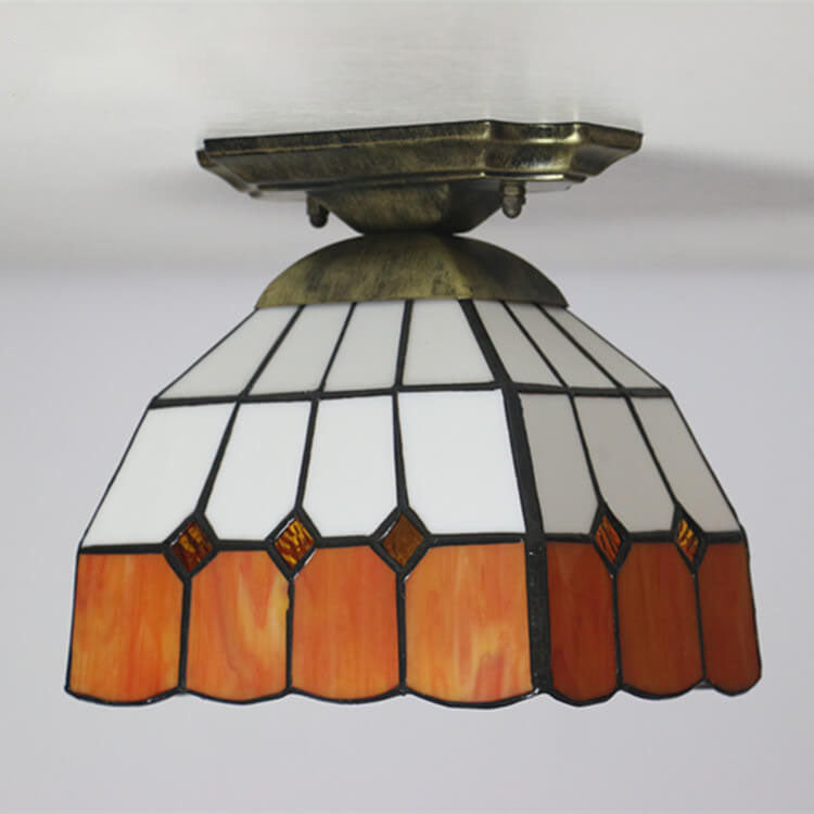 Tiffany Stained Glass Dome 1-Light Semi-Flush Mount Ceiling Light