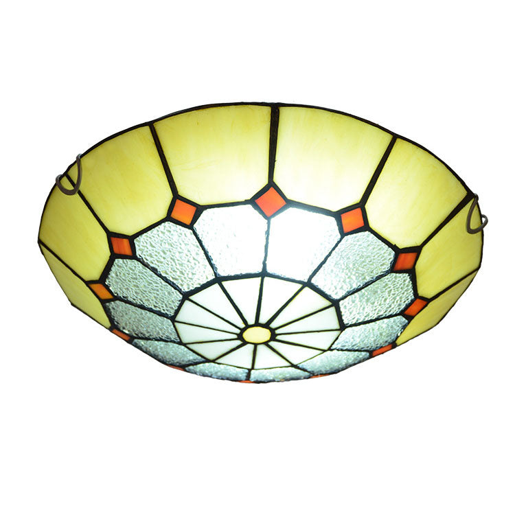 Traditional Tiffany Mediterranean Stained Glass Dome 2-Light Flush Mount Ceiling Light For Hallway