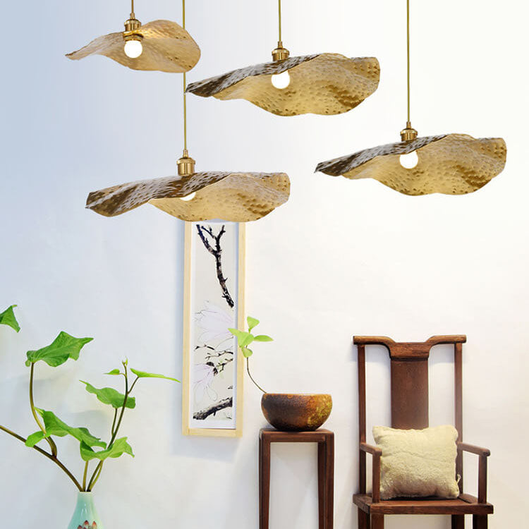 Modern Golden Bronze Color Lotus Leaf Shape 1-Light Pendant Light