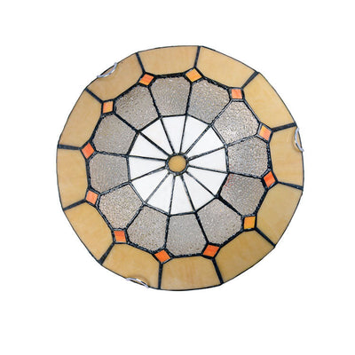 Traditional Tiffany Mediterranean Stained Glass Dome 2-Light Flush Mount Ceiling Light For Hallway
