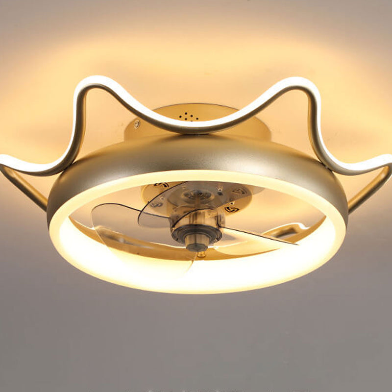 Nordic Light Luxury Round Wrought Iron LED Flush Mount Ceiling Fan Light