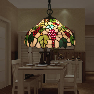 Vintage Tiffany Grape Stained Glass 1-Light Pendant Light