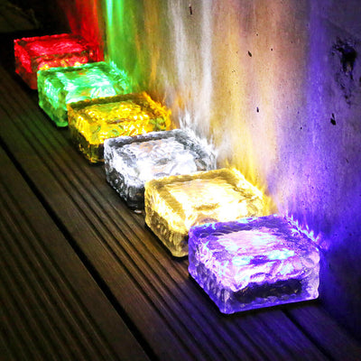 Solar LED Ice Brick Waterproof Glass Ground Light Garden Light