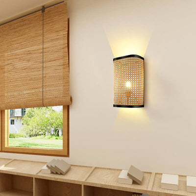Minimalist Rattan Weaving Square 1-Light Wall Sconce Lamp