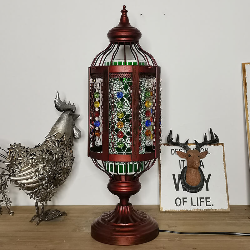 Vintage Turkish Stained Glass Lantern 1-Light Table Lamp