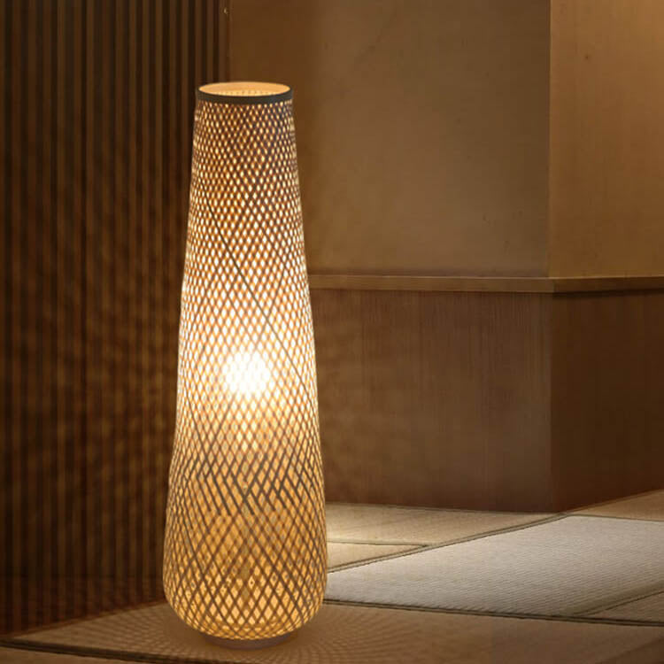 Moderne Bambus-Weberei Spalte 1-Licht LED Stehende Stehlampe – BulbSquare