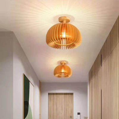 Minimalist Wooden Pumpkin 1-Light LED Semi-Flush Ceiling Light