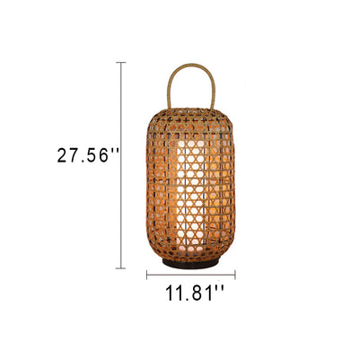 Modern Rattan Weaving Cylinder Outdoor Waterproof Floor Lamp