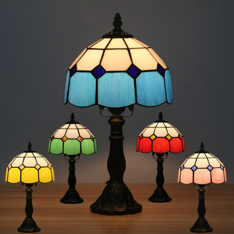 Vintage Tiffany Mediterranean Stained Glass 1-Light Table Lamp