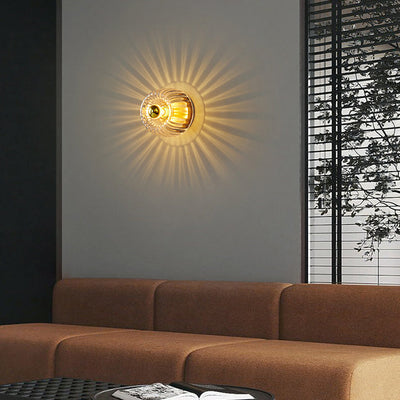 Modern Luxury Glass Sun Shape Full Copper Dual Purpose 1-Light Flush Mount Light