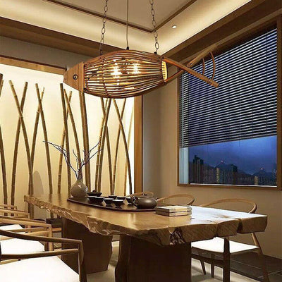 Vintage Bamboo Weaving Fish Shaped 1-Light Pendant Light