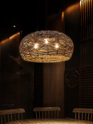 Modern Rattan Weaving  3-Light Dome Pendant Light