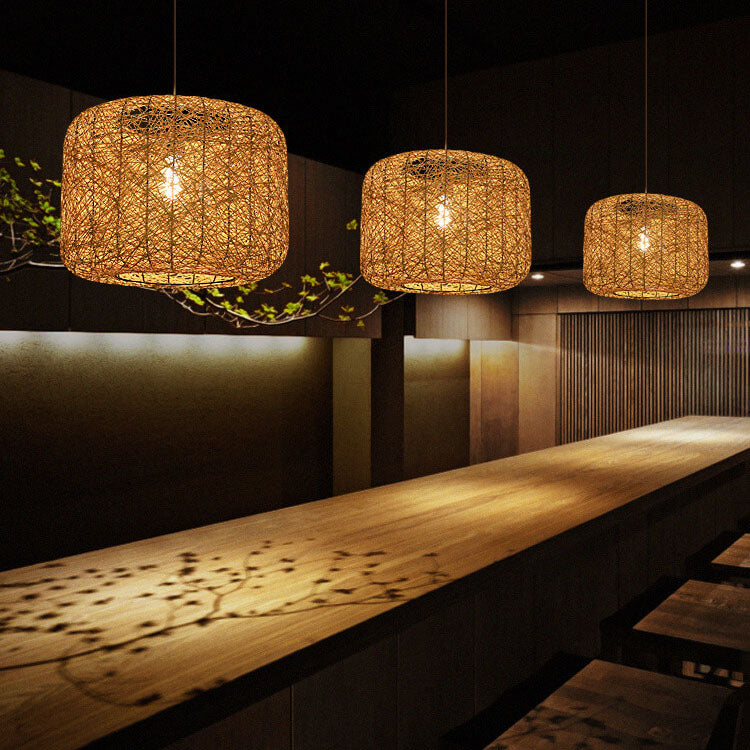 Modern Rattan Weaving 1-Light Cylinder Pendant Light – BulbSquare