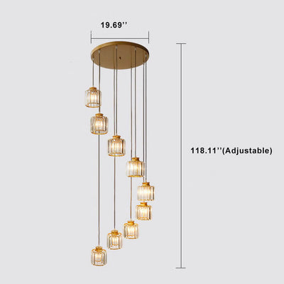 Modern Prismatic Crystal Cylindrical 6-Light Stairway Chandeliers