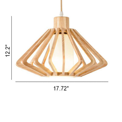 Japanese Vintage Wooden Rhombus Lantern 1-Light Pendant Light