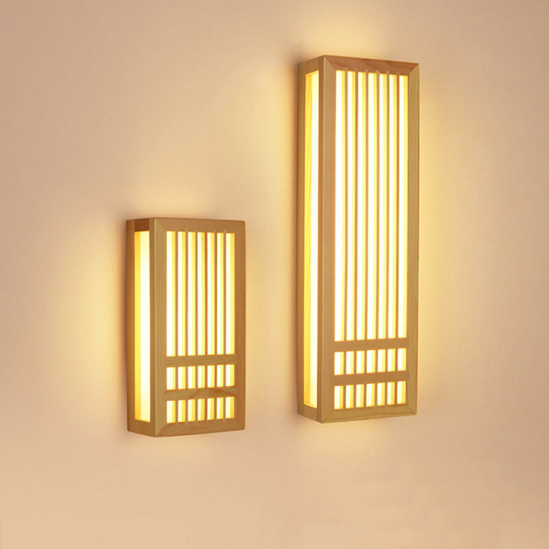 Simple Solid Wood Rectangular 1Light Japanese Wall Sconce Lamp