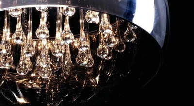 Modern Glass Shade Crystal Hanging 6-Light Chandelier