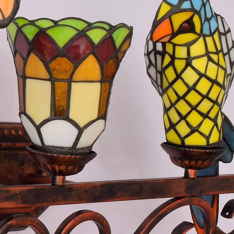 Traditional Tiffany European Retro Parrot Decorative 3-Light Wall Sconce Lamp