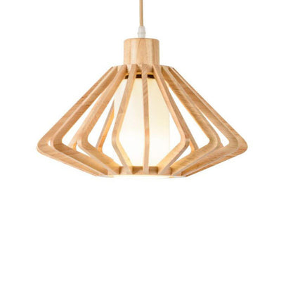 Japanese Vintage Wooden Rhombus Lantern 1-Light Pendant Light