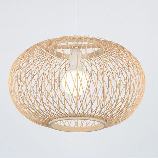 Bamboo Weaving Chinese Round Lantern 1-Light Pendant Light
