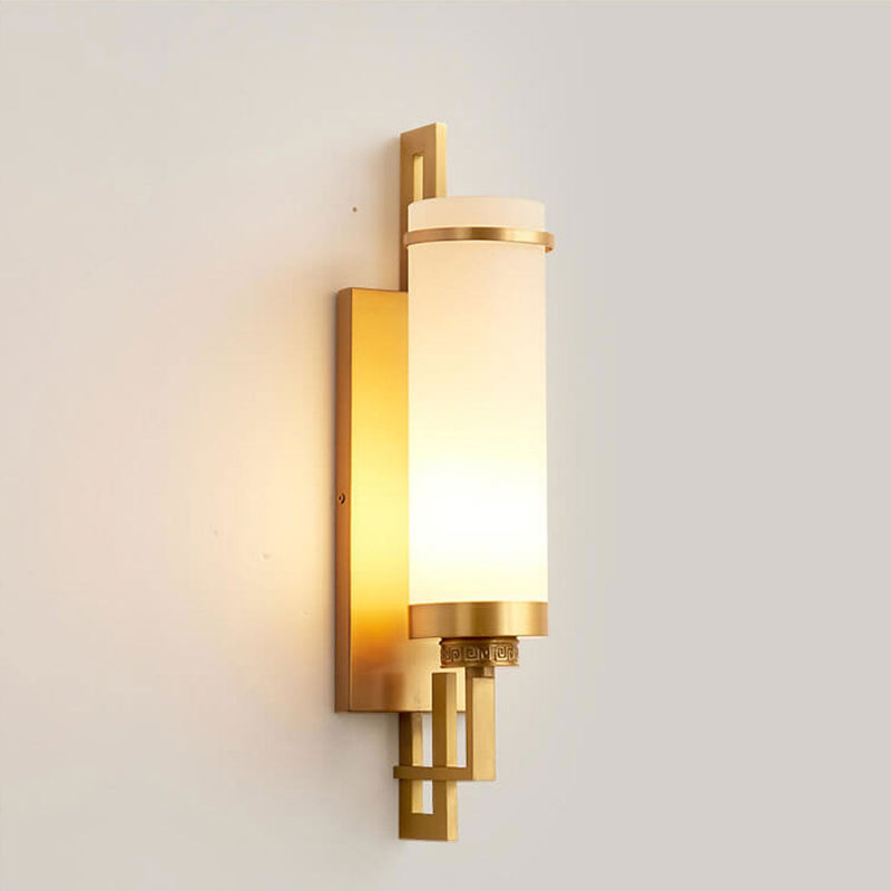 Modern Chinese Simple Glass Full Copper 1-Light Wall Sconce Lamp