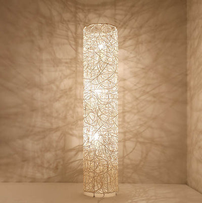 Minimalist Rattan Weaving Column Shaped 3-Light Standing Floor Lamp