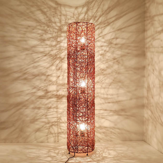 Minimalist Rattan Weaving Column Shaped 3-Light Standing Floor Lamp