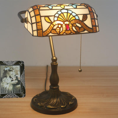 Vintage Stained  Glass 1-Light Zipper Switch Table Lamp