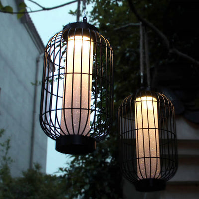 Solar Chinese Striped Lantern Design LED Outdoor Hangable Garden Decorative Light