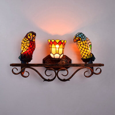 Traditional Tiffany European Retro Parrot Decorative 3-Light Wall Sconce Lamp