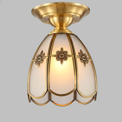 All Copper Frosted Glass Country Style 1-Light Semi-Flush Mount Light