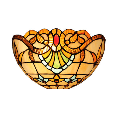 European Tiffany Stained Glass Bowl Shape 1-Light Wall Sconce Lamp