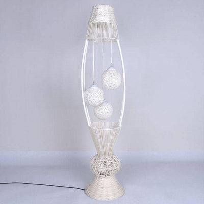 Bamboo Rattan Fish Shaped  4-Light with Inner Ball Shade Standing Floor Lamps