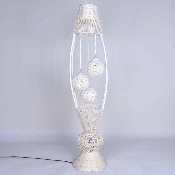 Bamboo Rattan Fish Shaped  4-Light with Inner Ball Shade Standing Floor Lamps