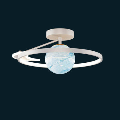 Modern Space Planet Globe LED Semi-Flush Mount Ceiling Light
