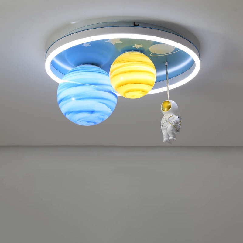 Astronaut Planet Round Kids Flush Mount Ceiling Light