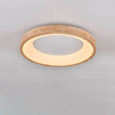 Nordic Minimalist Log Wood Round LED Flush Mount Ceiling Light