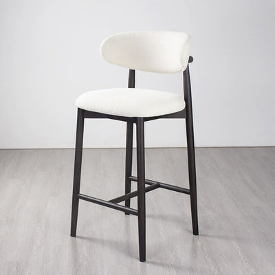 Tabouret de bar moderne minimaliste rond en velours rembourré avec dossier incurvé en bois massif pour salle à manger 