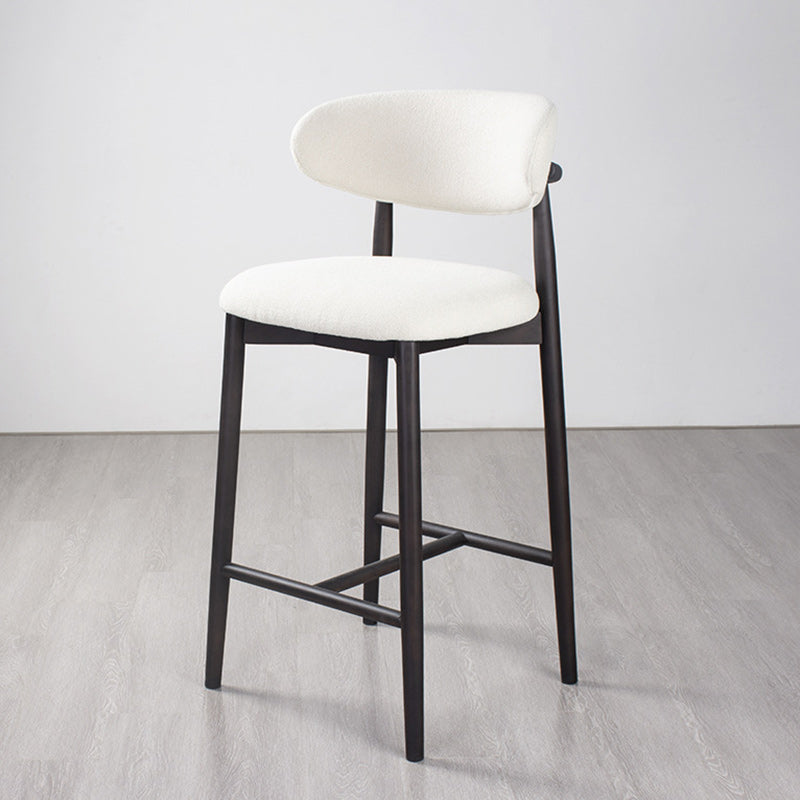 Tabouret de bar moderne minimaliste rond en velours rembourré avec dossier incurvé en bois massif pour salle à manger 
