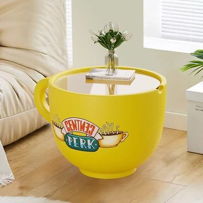 Table d'appoint en résine avec verre et rangement pour salon - Tasse à café ronde créative contemporaine 